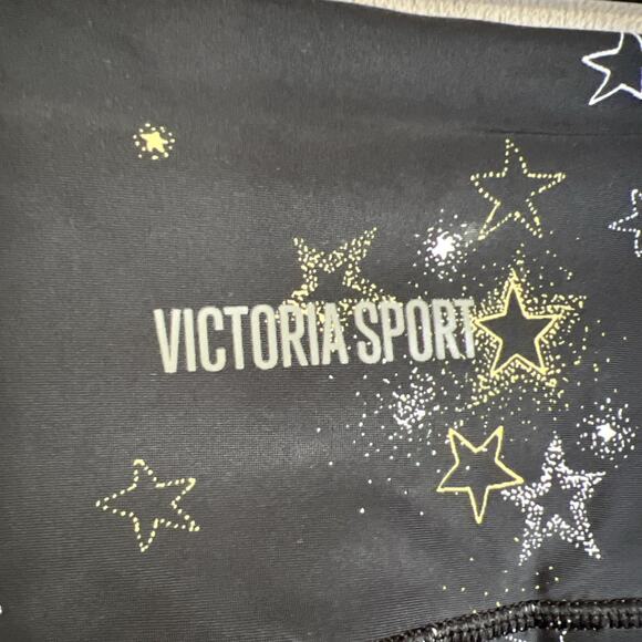 Victoria Secret Sport Leggings Size Large Black 7/8's Length Gold Silver Stars - Picture 6 of 11